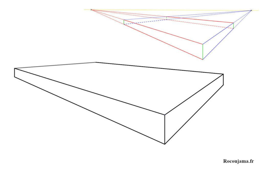 Pavé droit en 3D avec deux points de fuite